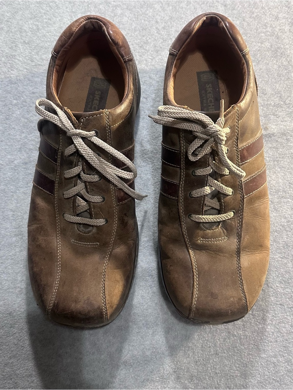 Skechers Men’s Brown Leather Extra Wide Lace Up Comfort Walking Shoes Size 14
